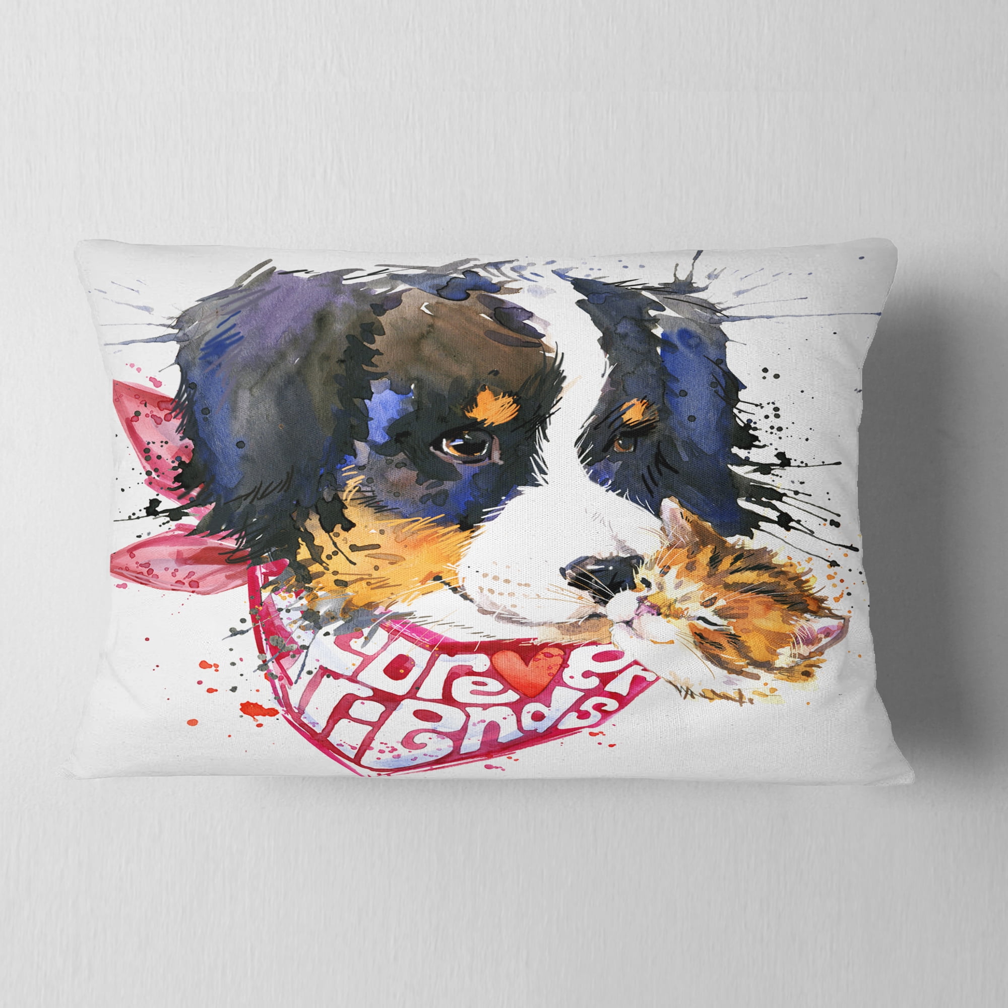 Designart Dog and Cat Friends Forever - Animal Throw Pillow - 12x20