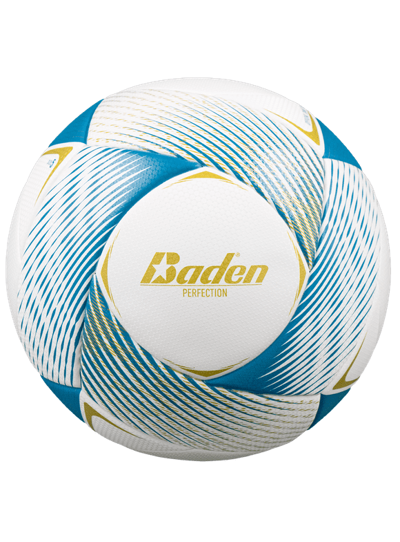 Baden Perfection Thermo Soccer Ball, Official Size 5 Seamless Thermal-Bonded, NFHS Approved, White/Blue