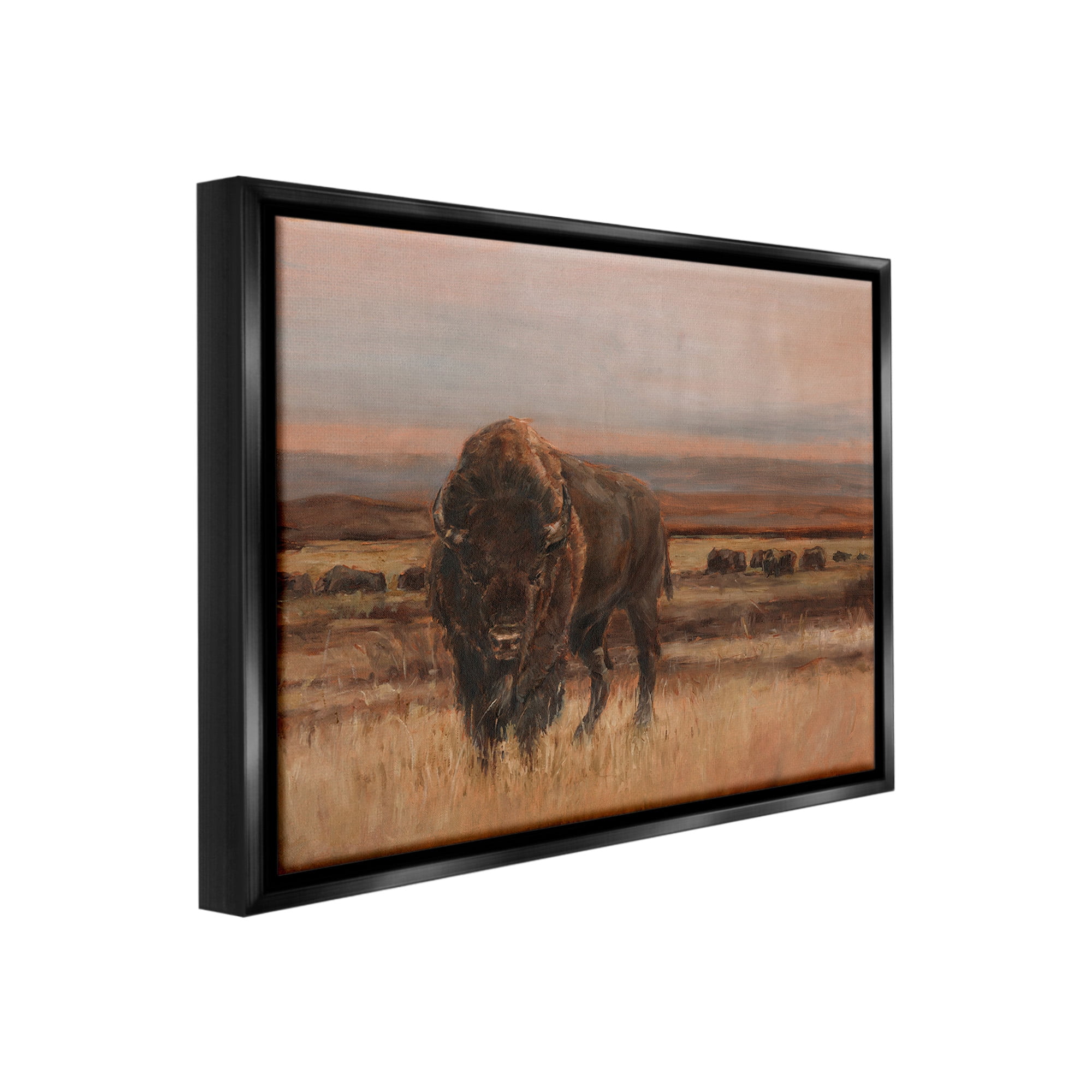 Stupell Industries Traditional Bison Landscape Animals & Insects Painting Black Floater Framed Canvas Art Print Wall Art, 31 x 25