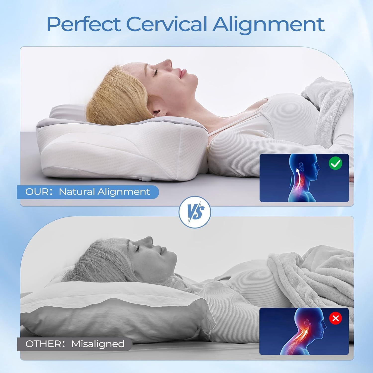 Ergonomic Cervical Neck Pillow for Sleeping – Memory Foam Pillow with Massage Nodes for Neck Pain Relief Side Sleeper & Back Support