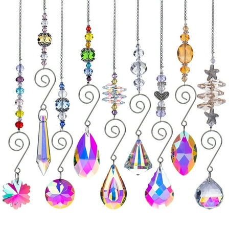 POINTERTECK 9 Pieces Sun Catchers Indoor Window Suncatcher Crystals Beads Rainbow Prism Balls Pendant Colorful Light Catcher Hanging Ornaments for Window Chandelier Office Home Garden Decor