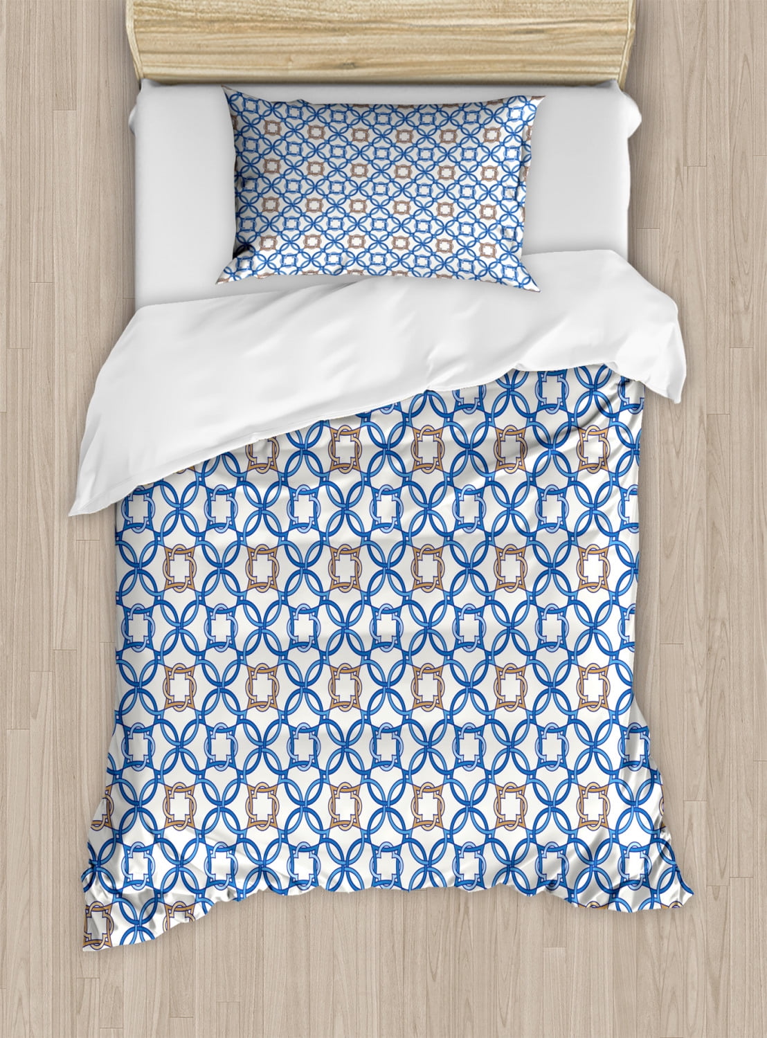 Quatrefoil Twin Size Duvet Cover Set, Ancient Delft Blue Inspired