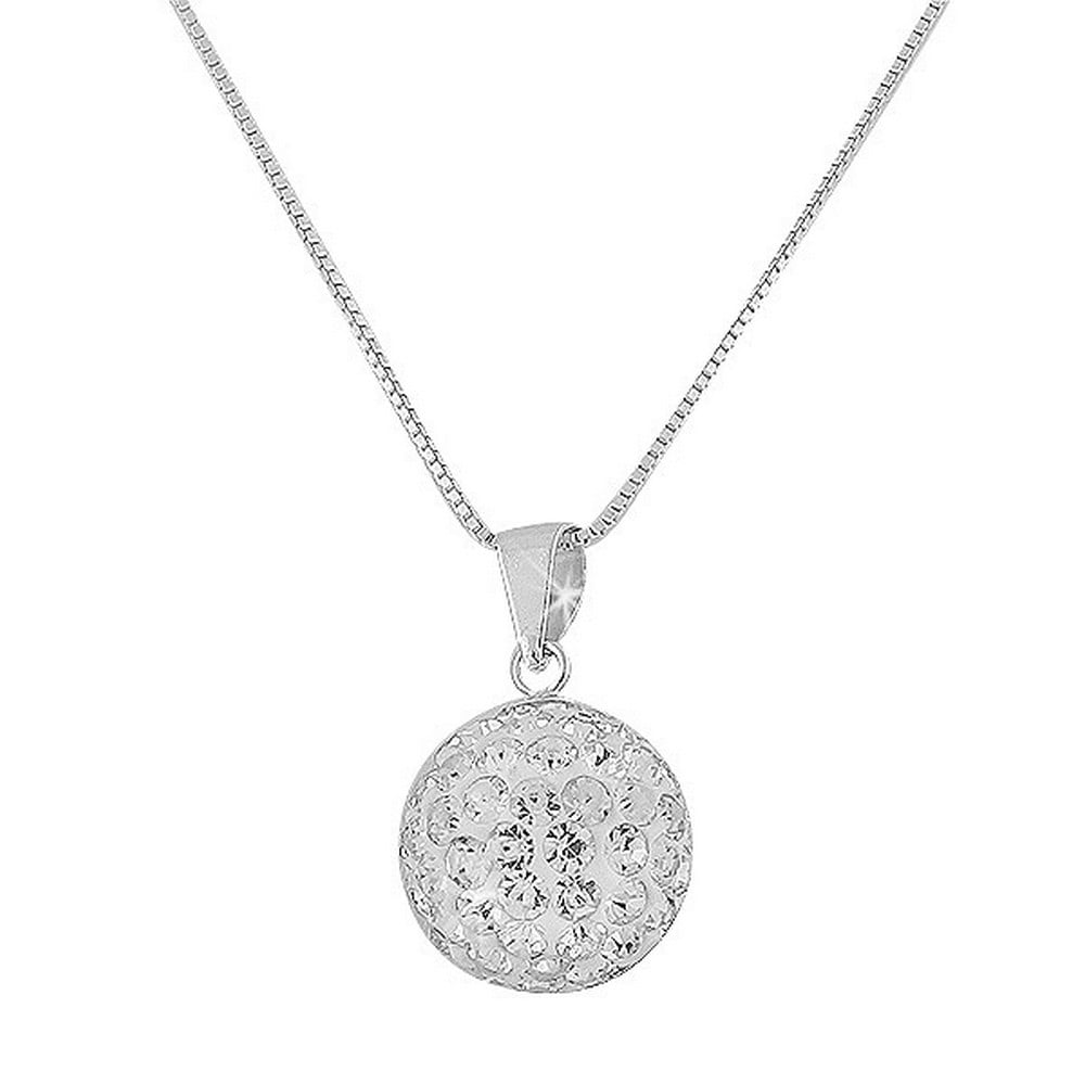 925 Sterling Silver White CZ Bead Ball Pendant Necklace
