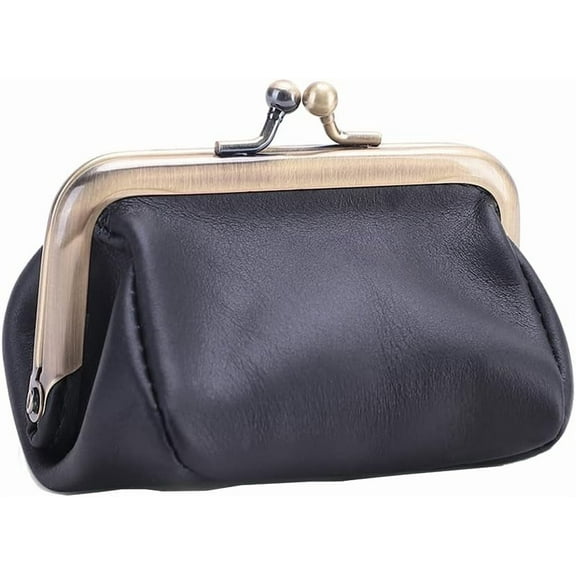 Genuine Leather Mini Vintage Coin Purse Kiss Lock change purse Cute Coin Purse Coin Organizer (Coffee)