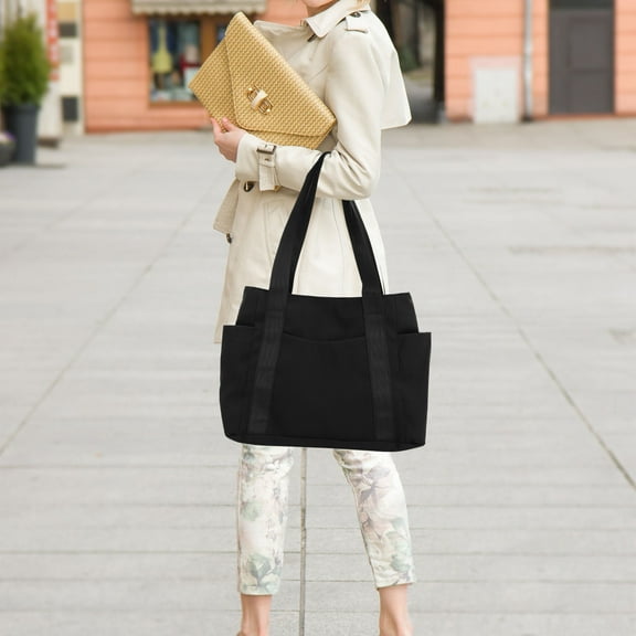 HAMPPLIES Black Nylon Shoulder Bag with Strong Stitching for Outdoor Casual Female Handbag
