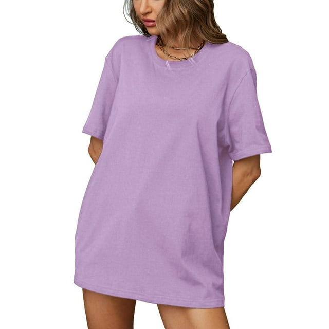 fheaev Summer Oversized T-Shirts For Womens Top Loose Half Sleeve Polluer Tees Crew Neck Color Block Plus Size Tunic Tops Gym Workout Top