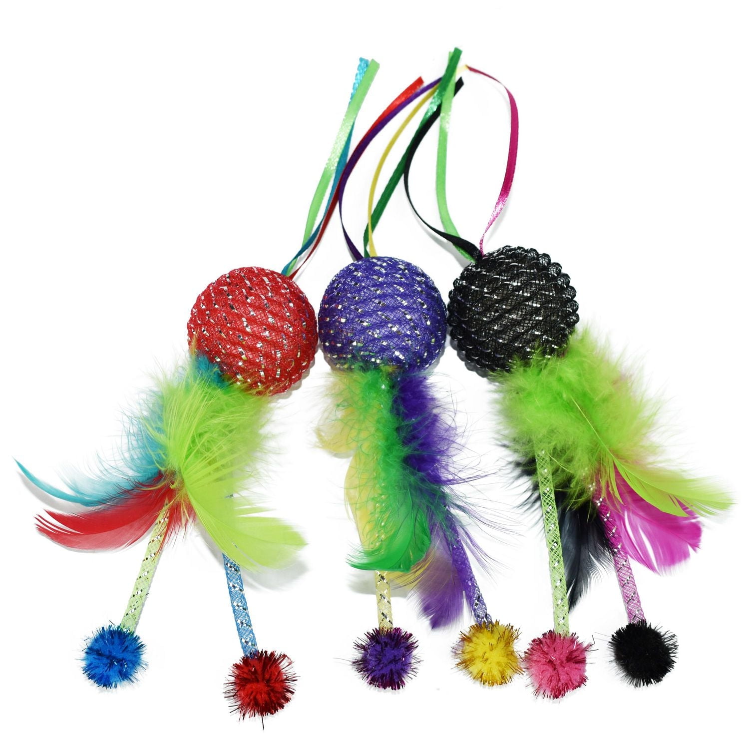 Vibrant Life Mesh Feather Ball, jouet pour chat, couleurs assorties, 1 paquet