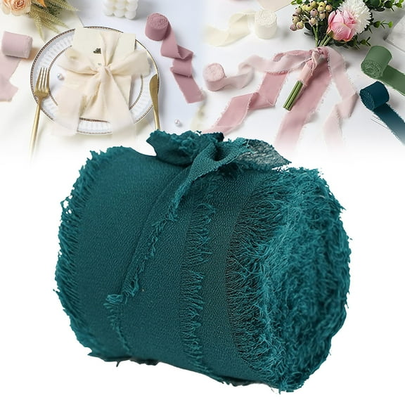 Chiffon Ribbon for Flower Bouquet, Fabric Ribbon for Gift Wrapping, Handmade Frayed Ribbon for Wedding/Christmas Decorations, 1 Pcs, 1.5" Wide x 5 Yard