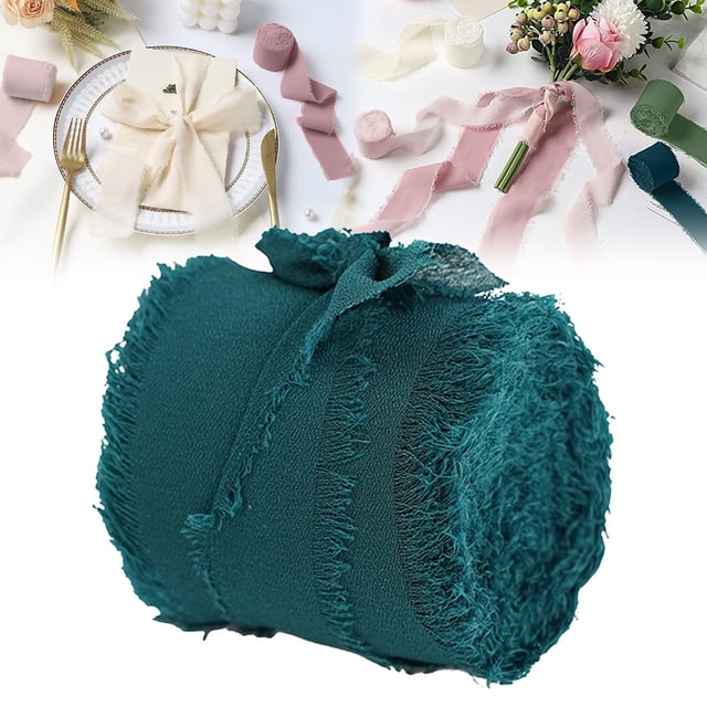 Yards Handmade Fringe Chiffon Ribbon, Rustic Wrapping Ribbon For Wedding Invitations, Bouquets, Gift Wrapping Decorations, Hand-Torn Frayed Edge Fabric Ribbon