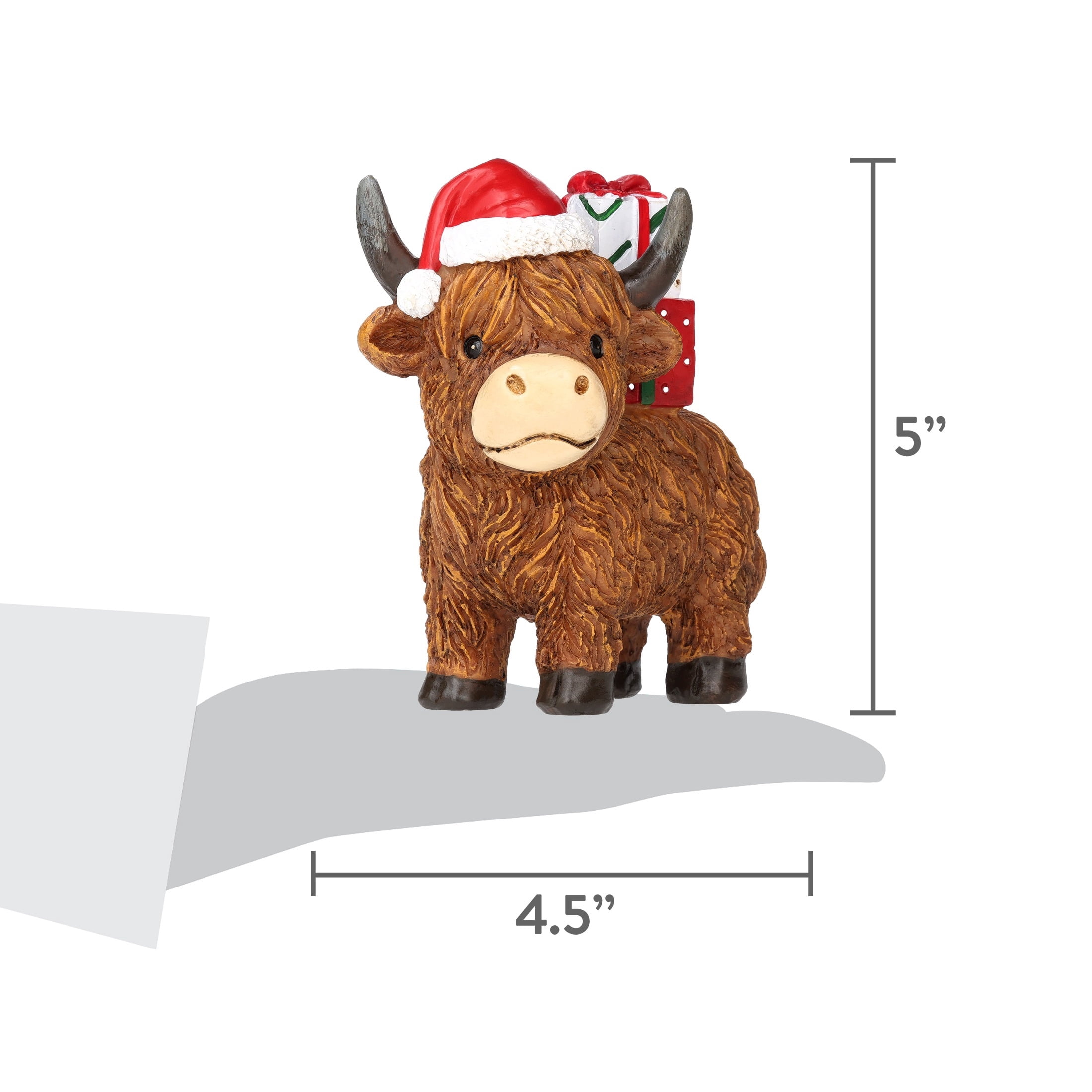 Highland Cow with Presents Christmas Decoration, Brown, 5", by Holiday Time