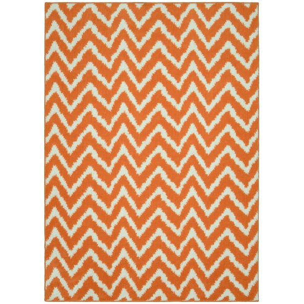 Mainstays Distressed Zig Zag Orange/White 5'x7' Indoor Area Rug