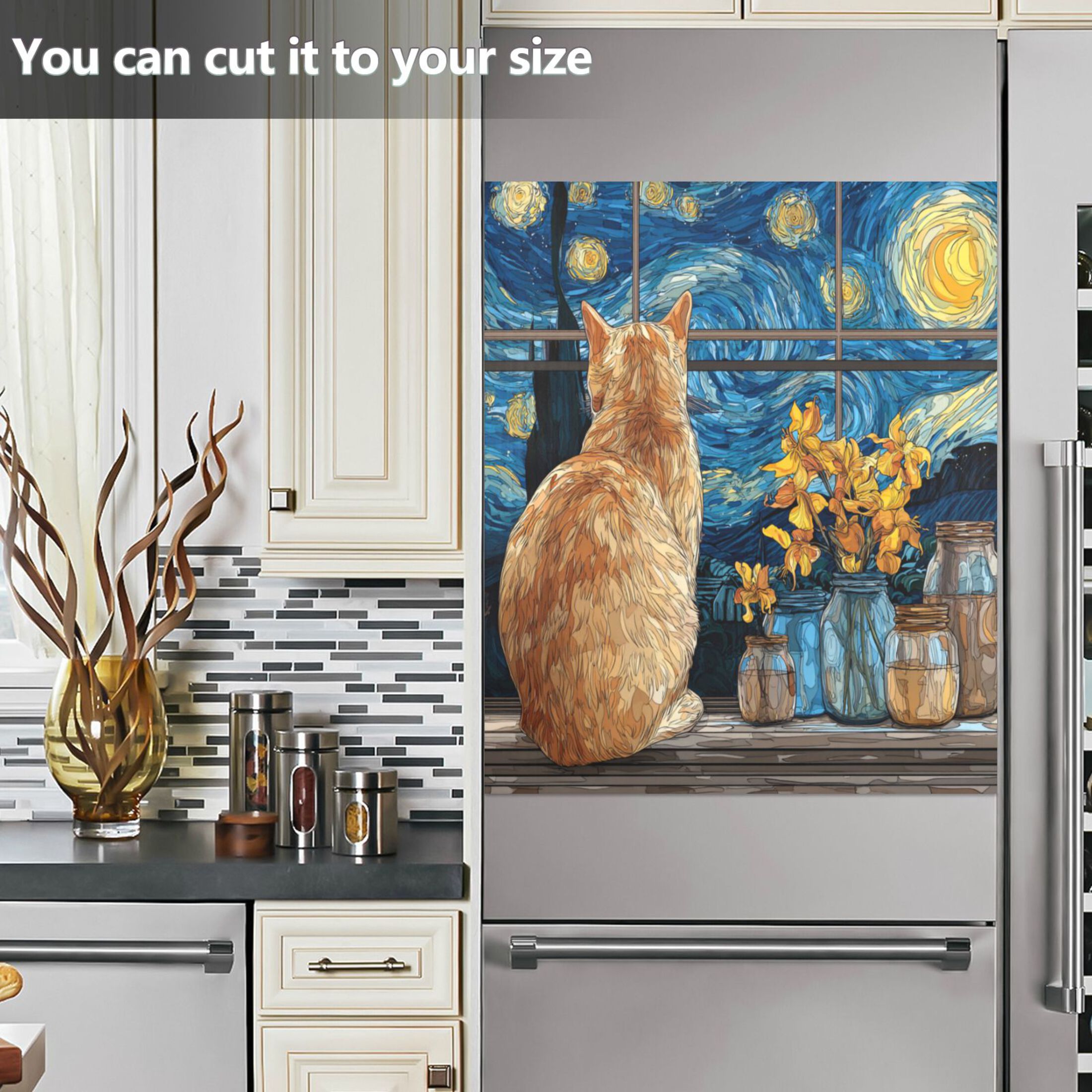 Dishwasher Magnetic Refrigerator Magnet Cover Sticker Home Decorative 23"x26" Orange Cat in The Window