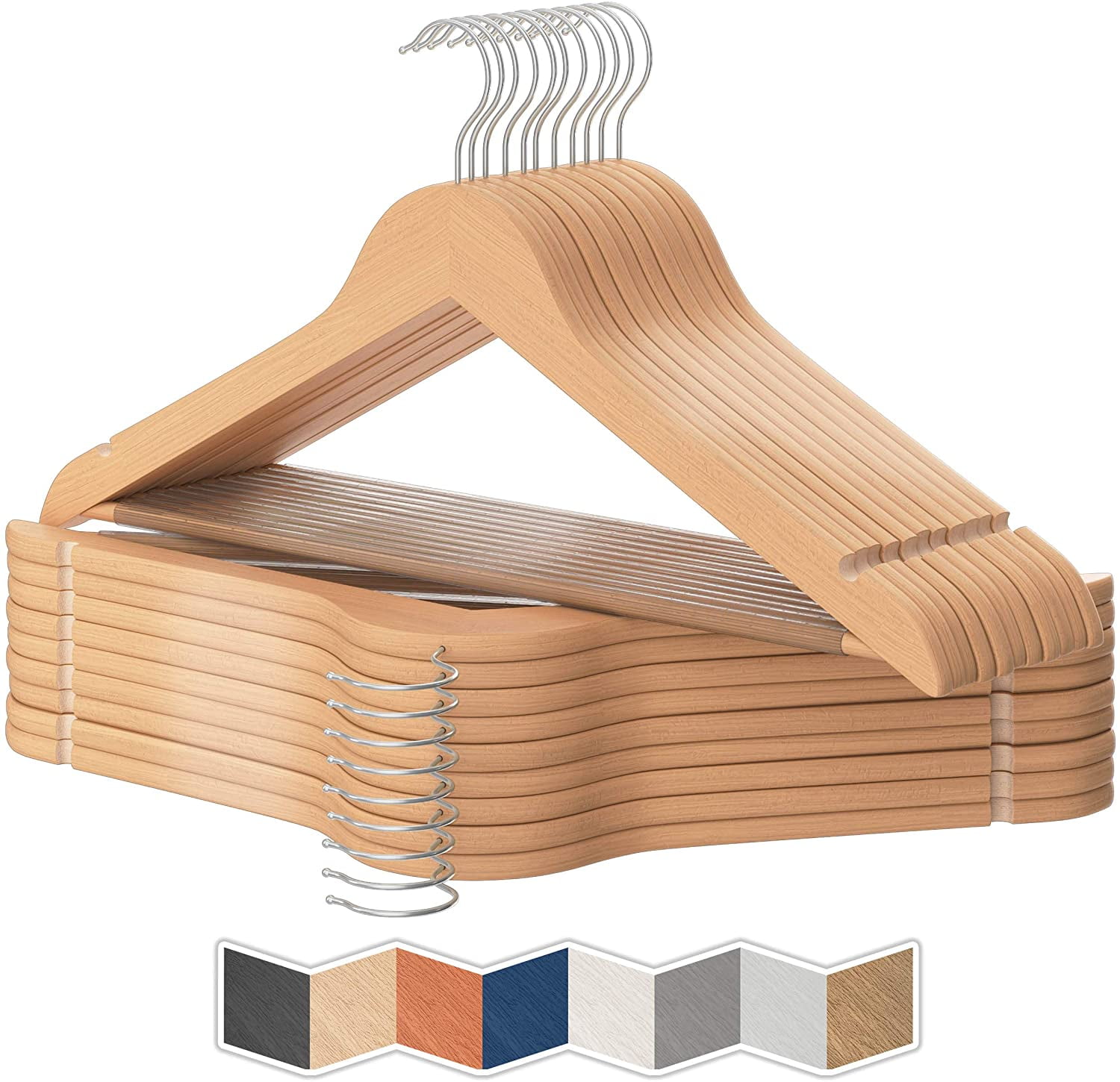 Eastjing Heavy Duty Wooden Hangers NonSlip Pant Bar & 360 Swivel