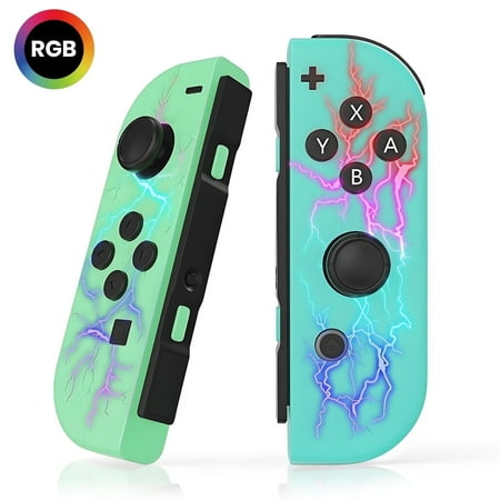 Wireless Controller for Nintendo Switch Controller, (L/R)Joy-Con with RGB, 18H Playtime, Vibration/Screenshot/Motion Control/Wake-up, for Switch/Lite/OLED, Green & Blue