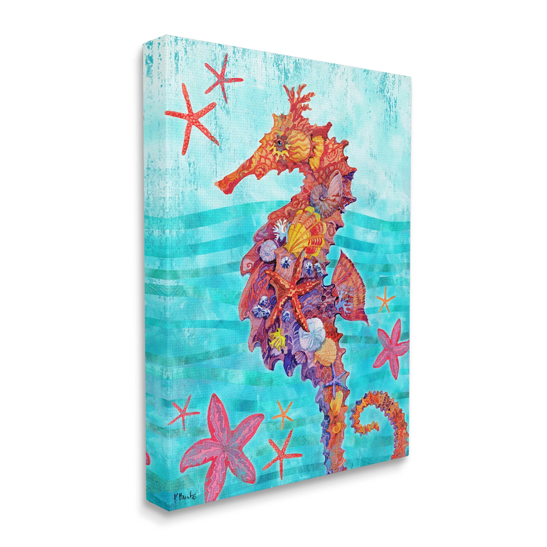 Stupell Industries Nassau Seahorse Aquatic Shell Collage Graphic Art Gallery Wrapped Canvas Print Wall Art, Design by Paul Brent