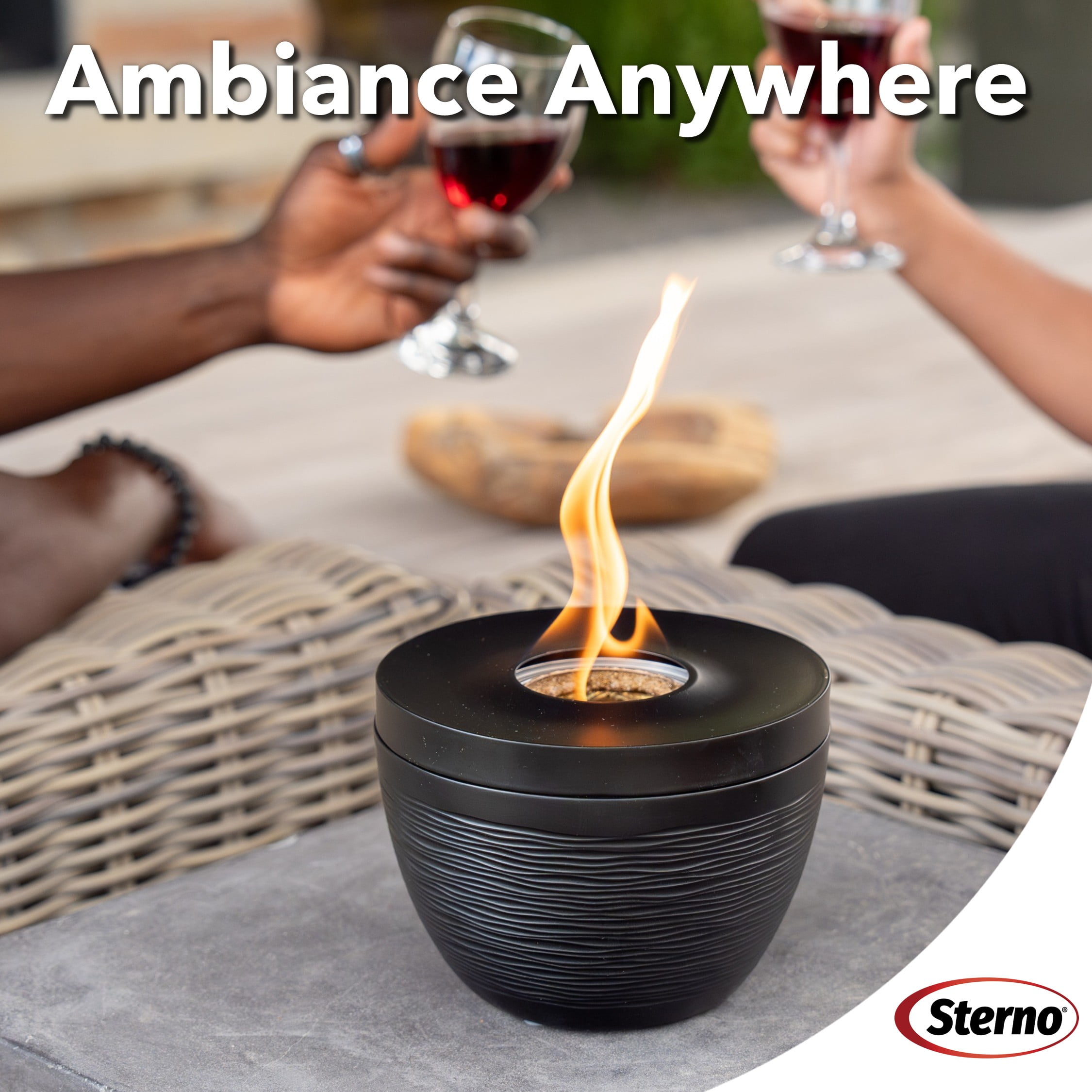 Sterno Tabletop Fire Pit Small Smokeless Mini Fireplace for Indoor Outdoor Patio & Balcony Decor, Tabletop Fireplace 6.5" x 5" - Onyx
