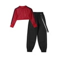 thumbnail image 2 of Zaldita Kid Girls Mesh Long Sleeve Crop Top with Chain Pocket Pants for Dance Performance Sportswear Red 6, 2 of 7