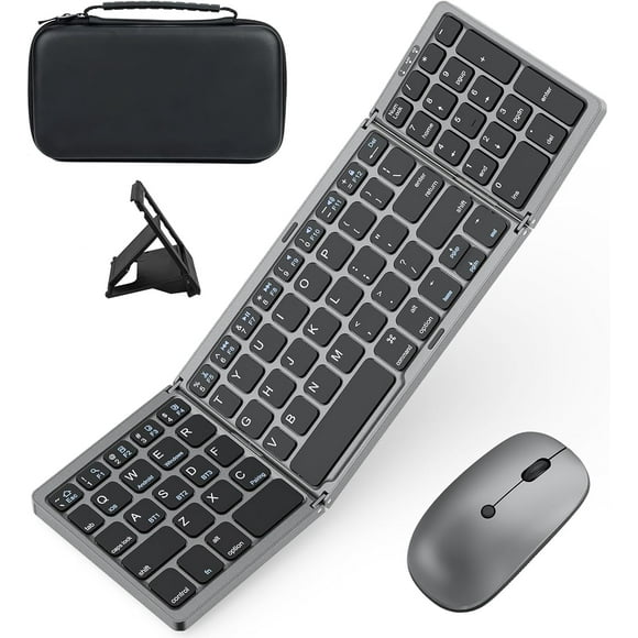Foldable Keyboard and Mouse for Laptop, Travel Bluetooth Folding Keyboard Mouse with Portable Case, Rechargeable Keyboard for Business, 2.4G Wireless