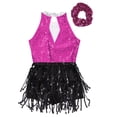 thumbnail image 6 of TiaoBug Kids Girls Sequins Tassel Latin Jazz Leotard Tango Rumba Samba Salsa Dance Dress with Hair Band Hot Pink 16, 6 of 7