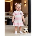 thumbnail image 6 of BemeyourBBs Toddler Baby Girl Summer Football Dress Little Baby Girl Soccer Dress Outfit Football Embroidered Striped Button Collared Short Sleeve A Line Ruffled Dress, 6 of 9