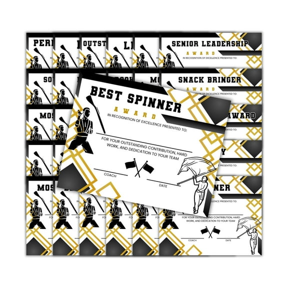 Color Guard Superlative Awards Certificates 30pk 8.5x11 Individual Different End of Year Team Banquet Hand Outs Candy Bar Best Most Likely Band