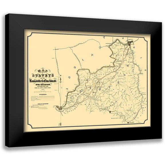 German 14x11 Black Modern Framed Museum Art Print Titled - Louisville and Cincinnati Branch Railroad 1866