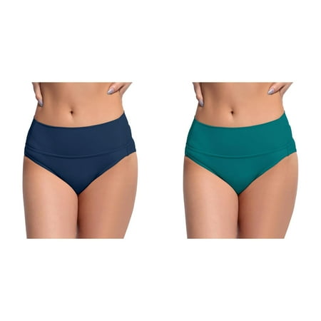 Lojoutye 2 Pack(Navy 1PCS & Green 1PCS) Multipack Swim Bottom Women s High Waisted Bikini Bottoms Retro Basic Full Coverage Swimsuit Mid Waist Bathing Suit Bottom
