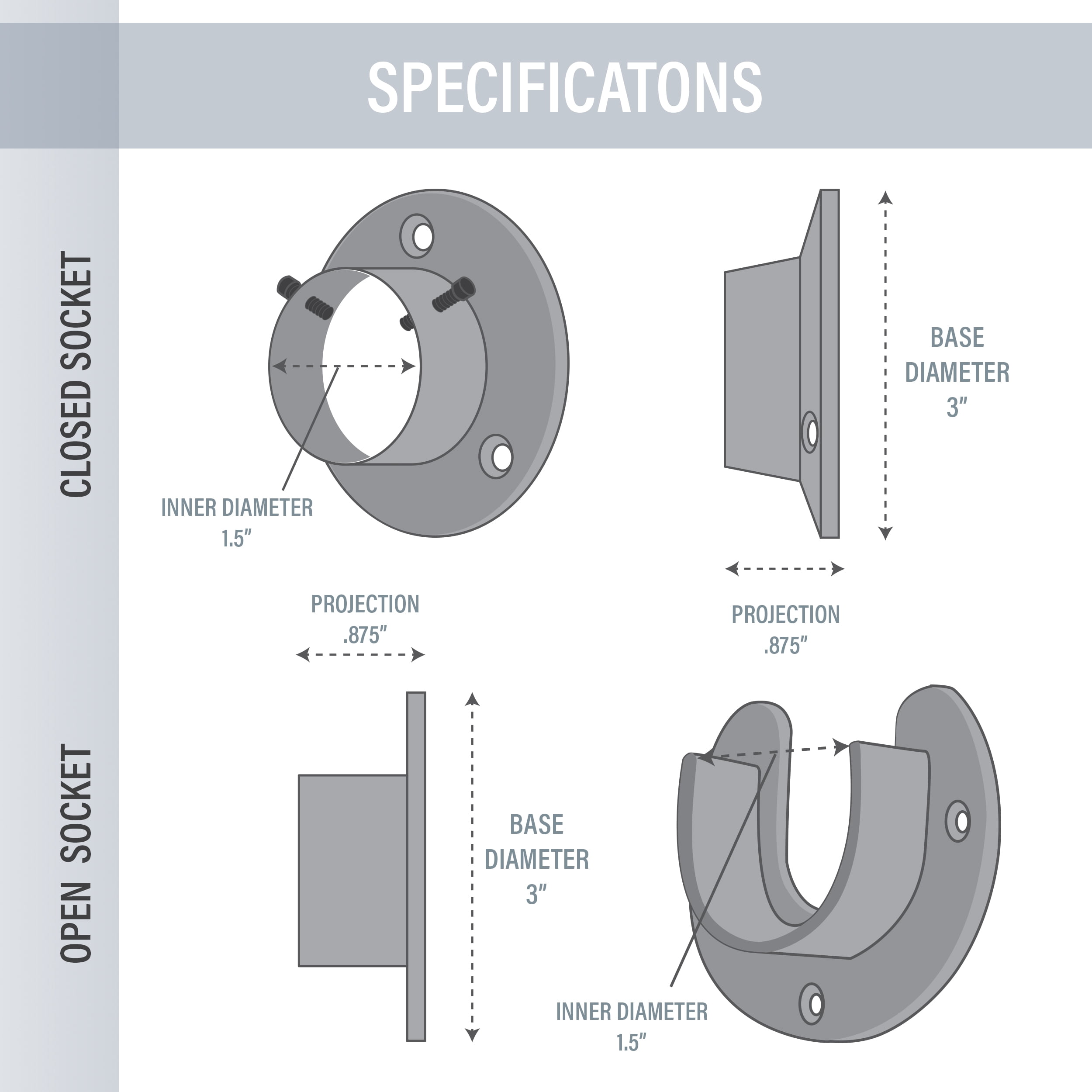 1.5 inch Rod Socket (Open/Close) - Cocoa