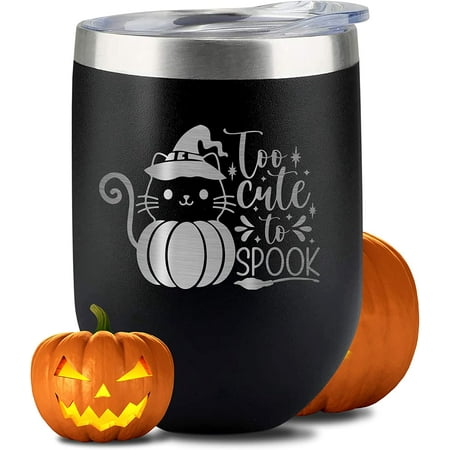 

Age of Sage Too Cute to Spook 12oz Halloween Wine Tumbler - Stainless Steel Insulated Tumbler with Lid - Halloween Cup for Hot & Cold Drinks - Halloween-themed Mug Travel Mug