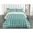 thumbnail image 3 of Ambesonne Geometric Quilted Bedspread Set 3 Pcs, Retro Classical Tile, King Size, Turquoise and Lilac, 3 of 5