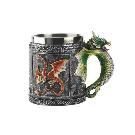 Retro Glittery Paint Dragon Skull Cups Personality Medieval Mythical Dragon Mugs Stainless Steel Office Decorative Cups Exquisite Home Furnishing Articles Decorative Piece