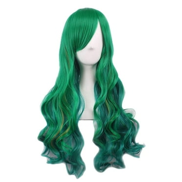 XmhyTop-A 1Pc Green Long Curly Synthetic Fashion Wig