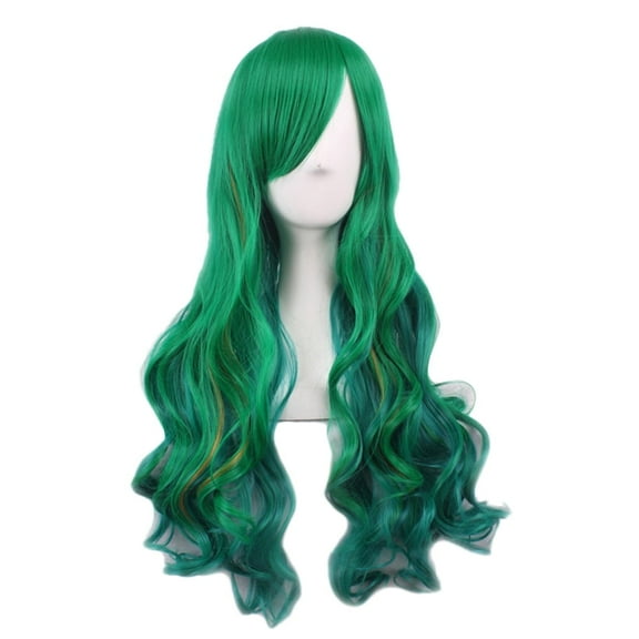 Namzi 1Pc Green Long Curly Synthetic Fashion Wig