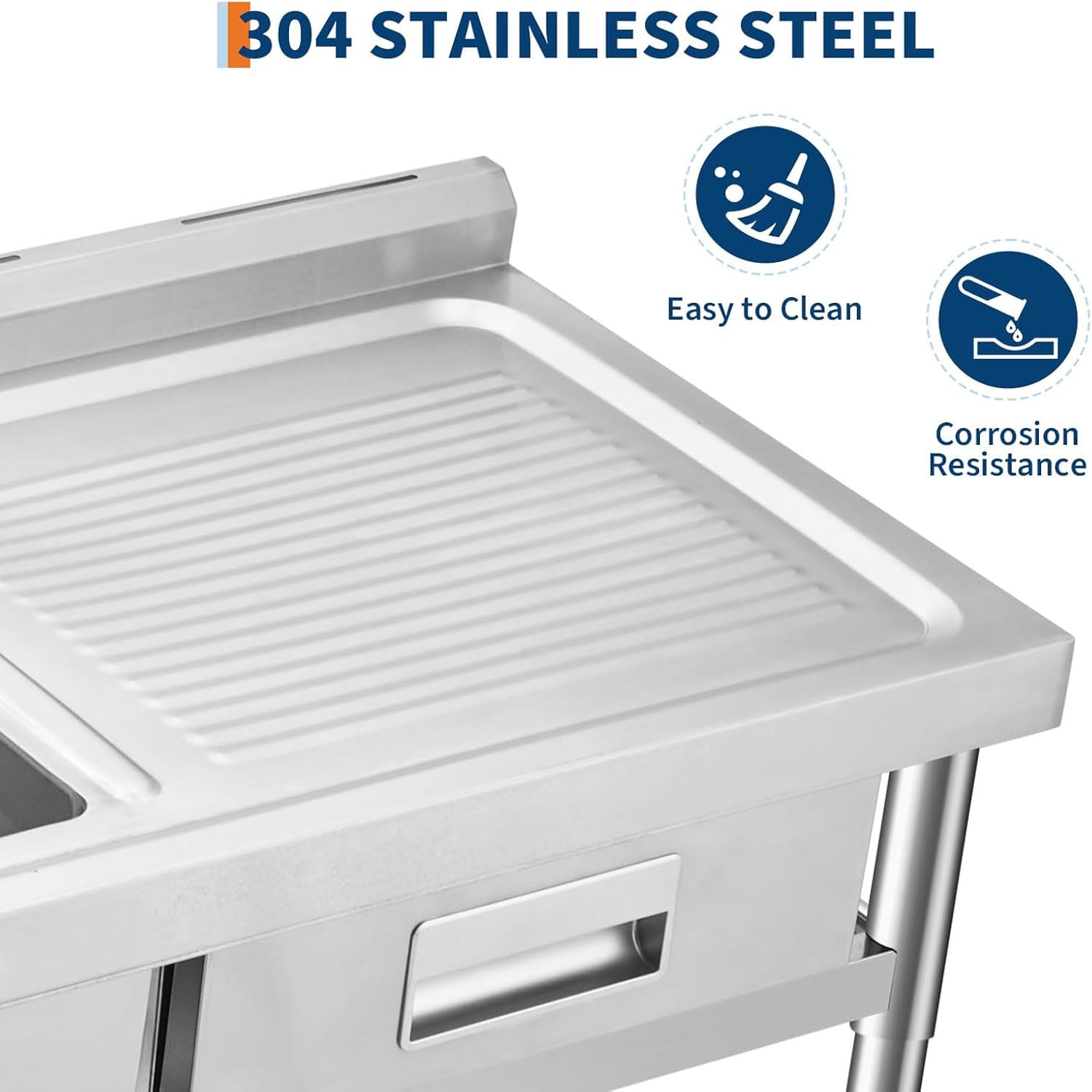 Ataucjin Stainless Steel Laundry Utility Sink, Freestanding Single Bowl Kitchen Sink with Hot & Cold Water Faucet, Built-In Wash Board, Drawer, Drain Basket, Dish Rack for Laundry Room, Garage