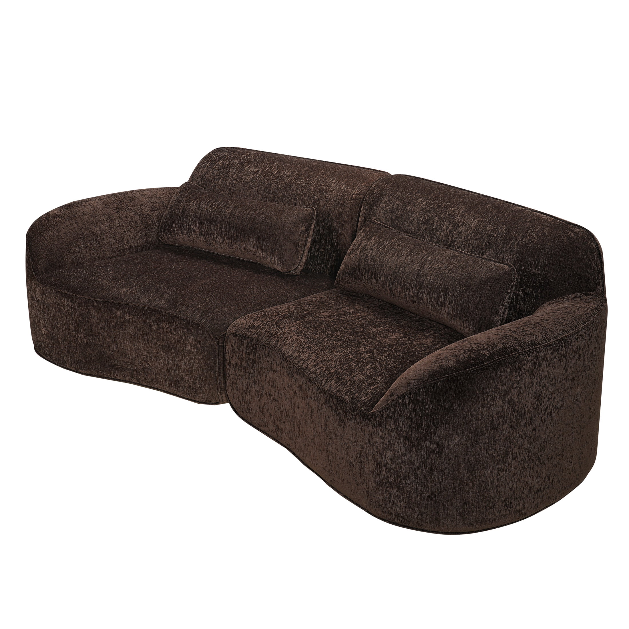 Christopher Knight Home 95" Modern Upholstered Curved Compressed Sectional Sofa with Pillows, Dark Brown