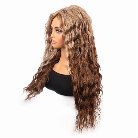 Retro Brown Gold Mixed Color Long Curly Hair Wigs - Fluffy High Skull Style for Women