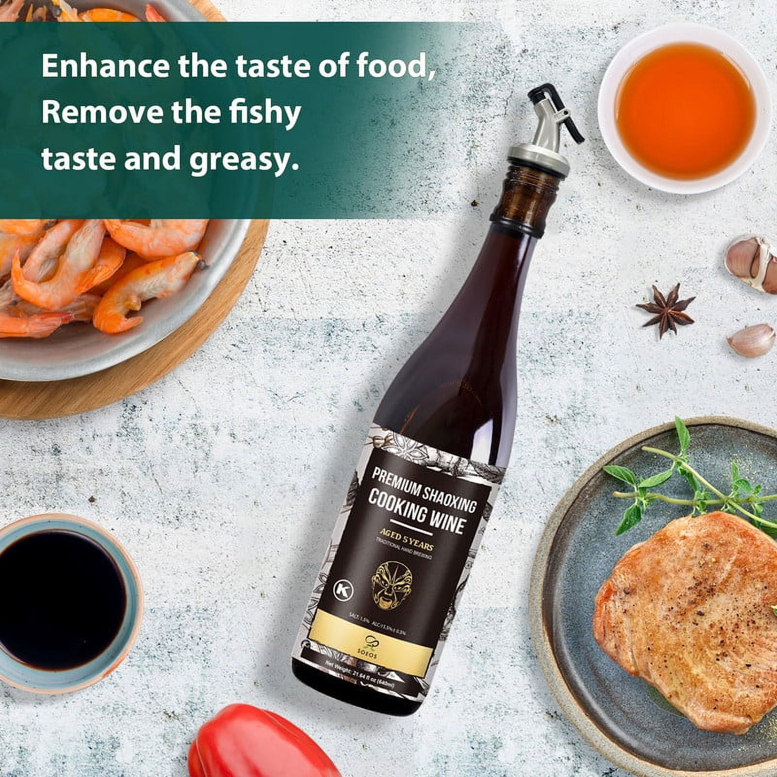 Soeos Premium Shaoxing Cooking Wine 21.64 fl oz, 16 Servings per Container, 2 Packs with Pour Spouts