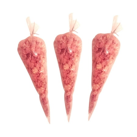 Wedding Favor Cones - Just Popped Pink Colored and Flavored Popcorn Cone Bags Party Favor Wedding Favor Baby Shower Favor -2 cups each-24 Pack
