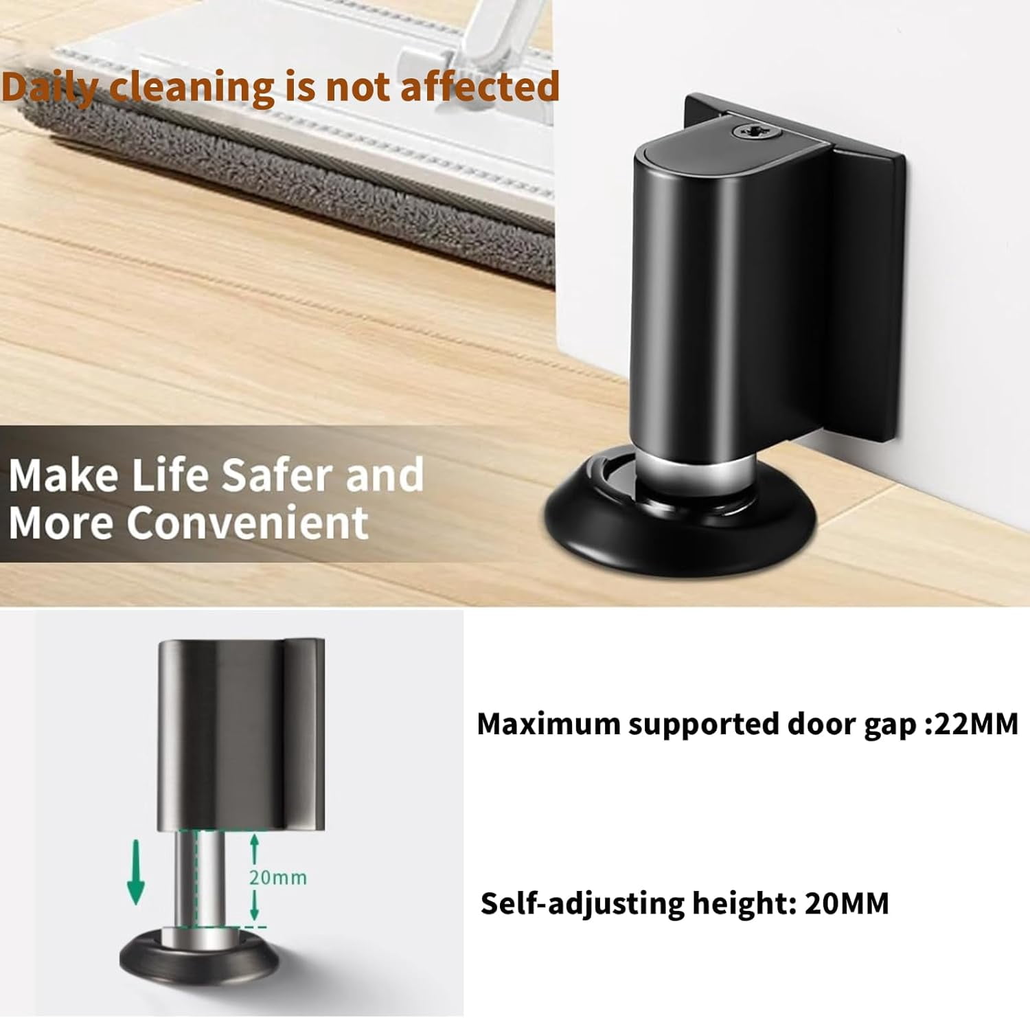 JJEAN-2 Pack Magnetic Door Wedge Stoppers,Heavy Duty Door Catch Holder Stops for Bottom of Door Wall Floor Mounting No Drill 3M Adhesive & Screws Strong Magnet Keep Door Open