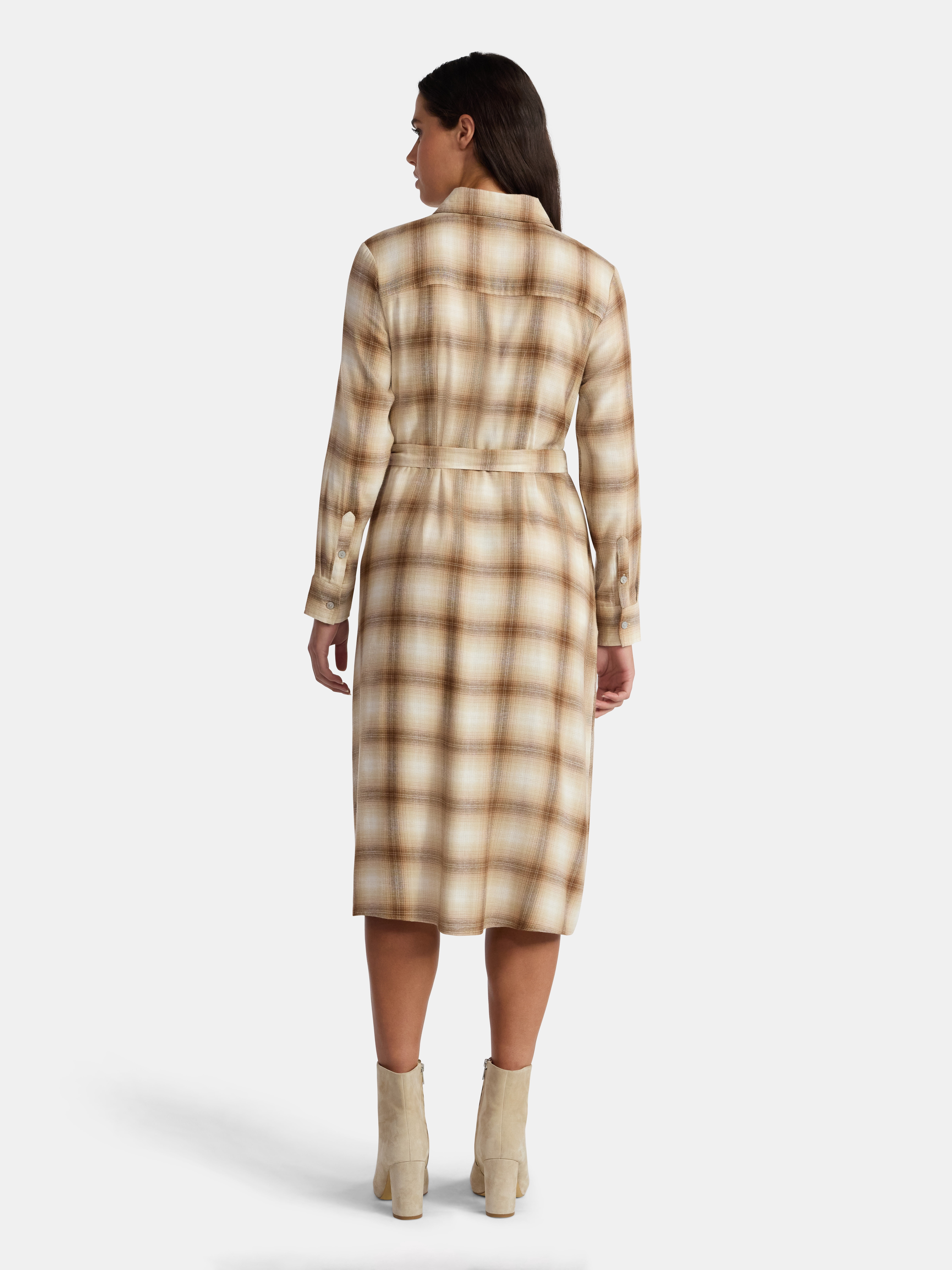 Time and Tru Women's Plaid Shirt Dress with Long Sleeves, Sizes XS-XXXL