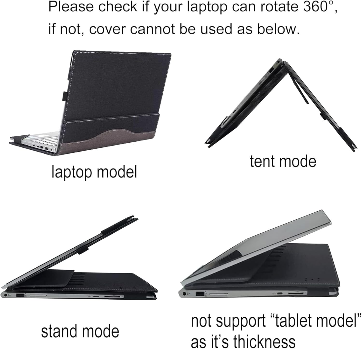 Cover Case for HP Envy x360 2-in-1 Laptop 14-FA 14z-FA & 14-fc 14t-fc &for HP Spectre x360 14-EU 14t-EU,PU Leather Protective Sleeve with Foldable Cooling Bracket
