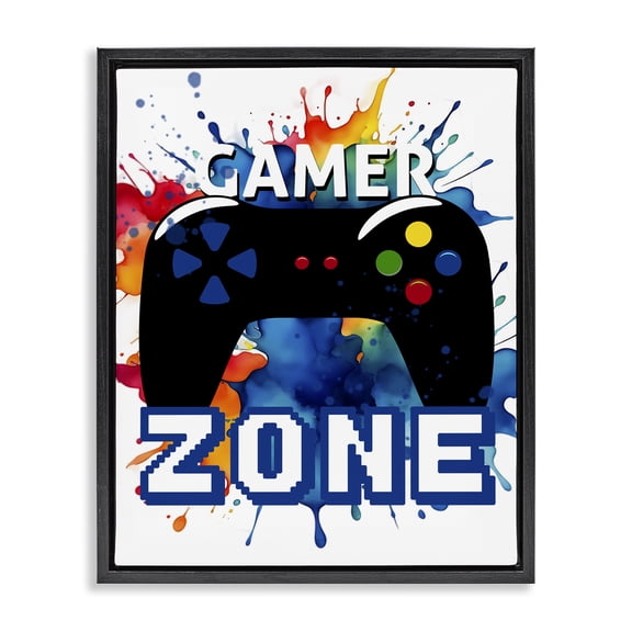 Stupell Industries Vivid Modern Gamer Zone Quotes and Sayings Painting Black Floater Framed Canvas Art Print Wall Art, 17 x 21