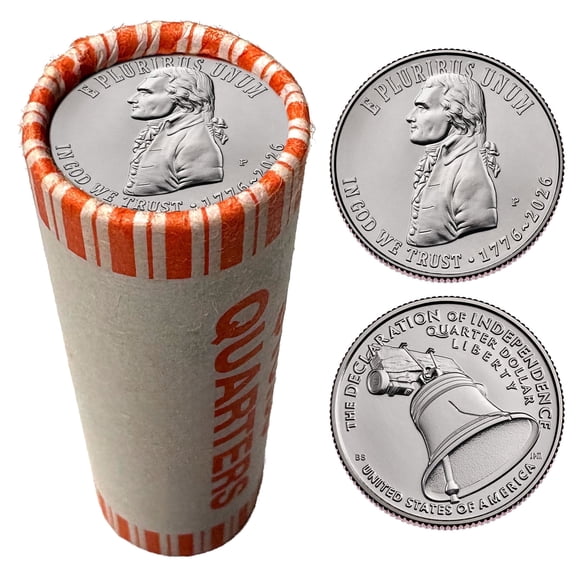 2026-P Declaration of Independence Quarter Coin Roll America's 250th Anniversary 1776-2026 Brilliant Uncirculated