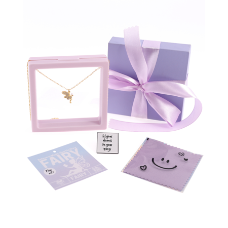 HAPPY LOLLI Enchanted Fairy Necklace - Gold Plated with Pearl Ball & Glass Wings, Girl Power Collection'.