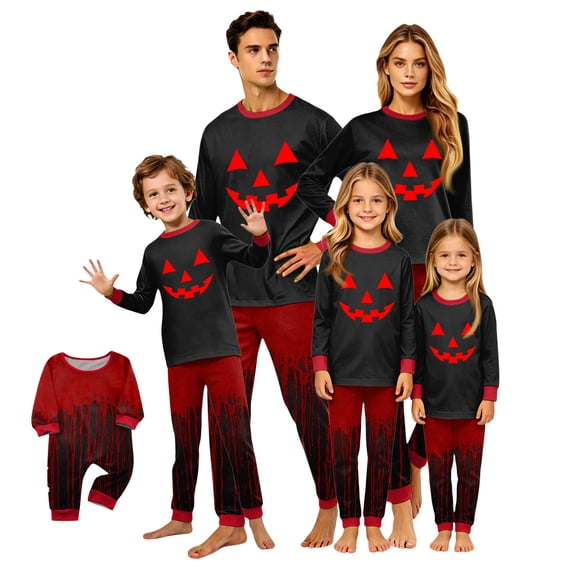 Racifhz Matching Family Halloween Pajamas Set Comfortable Loungewear Long Sleeve and Pants Sleepwear Festive Holiday Printed Nightwear Cozy Autumn Fall Gifts for Family Party