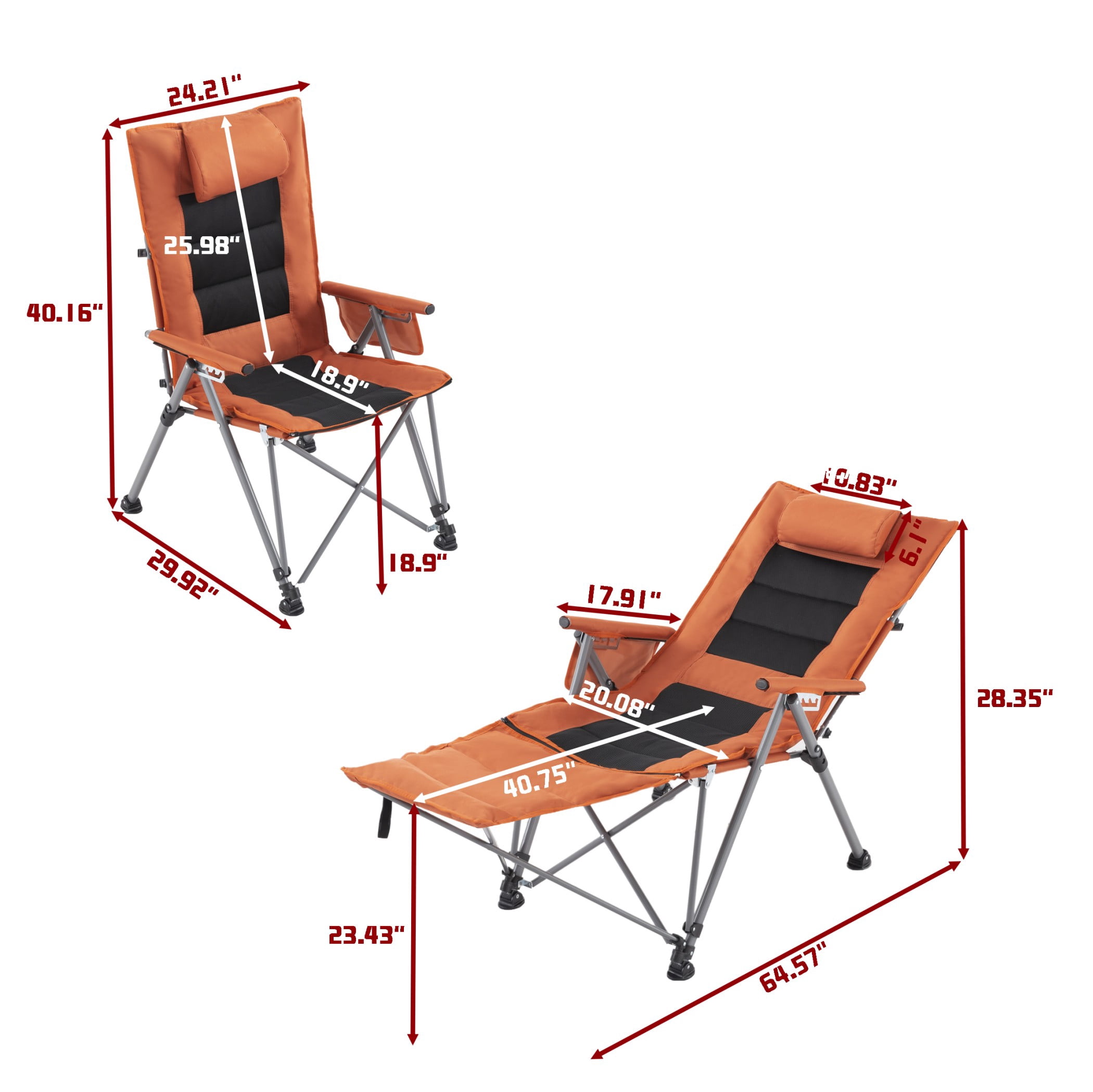 BSHTI Outdoor Folding Beach & Camping Chair with Footrest – 5-Position Adjustable Back, Heavy-Duty Steel Frame, Side Pocket, Carrying Bag Included – No Assembly Required