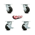 thumbnail image 2 of 4 Inch Rubber on Aluminum Swivel Caster Set with Roller Bearing 2 Brake SCC, 2 of 2