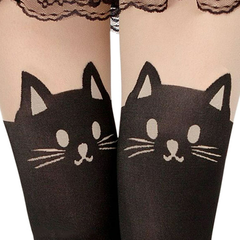 Velvet Knee Stocking Pantyhose, Cartoon Cat Stockings