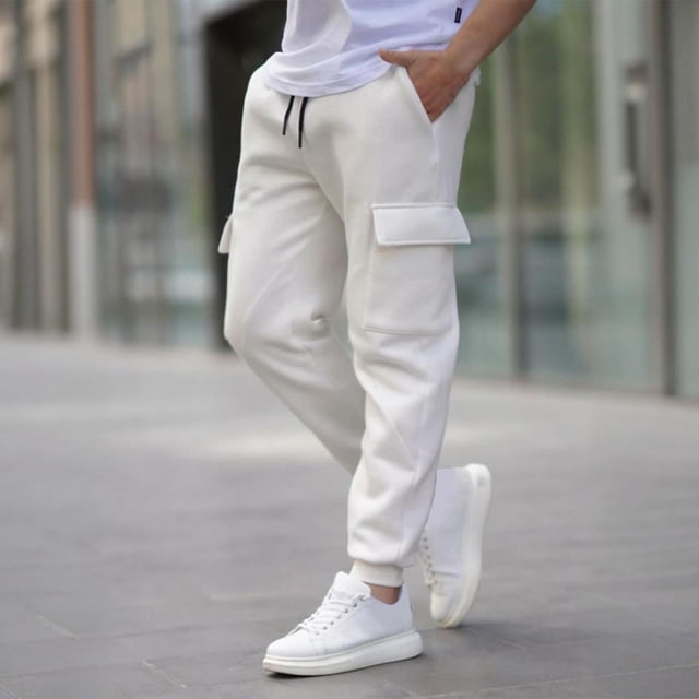 Ceisia Men Solid Color Loose Casual Pants Elastic Waist Drawstring Sports Gift Work Trousers