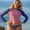 Stripled, variant on Women's Floral Printed Rash Guard Swimsuit, Two-Piece Set